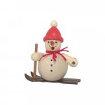 Smoking man snowman on skis, red