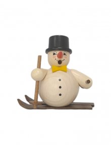 Smoker snowman on skis with cylinder