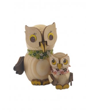 Wooden figure mini owl mother with child