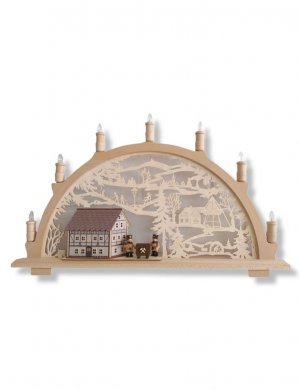 Candle arch half-timbered house with miners