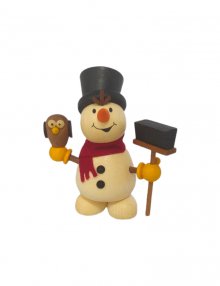 Snowman with owl and broom
