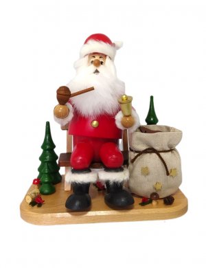 Smoking man Santa Claus on bench