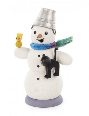 Smoking man snowman with cat