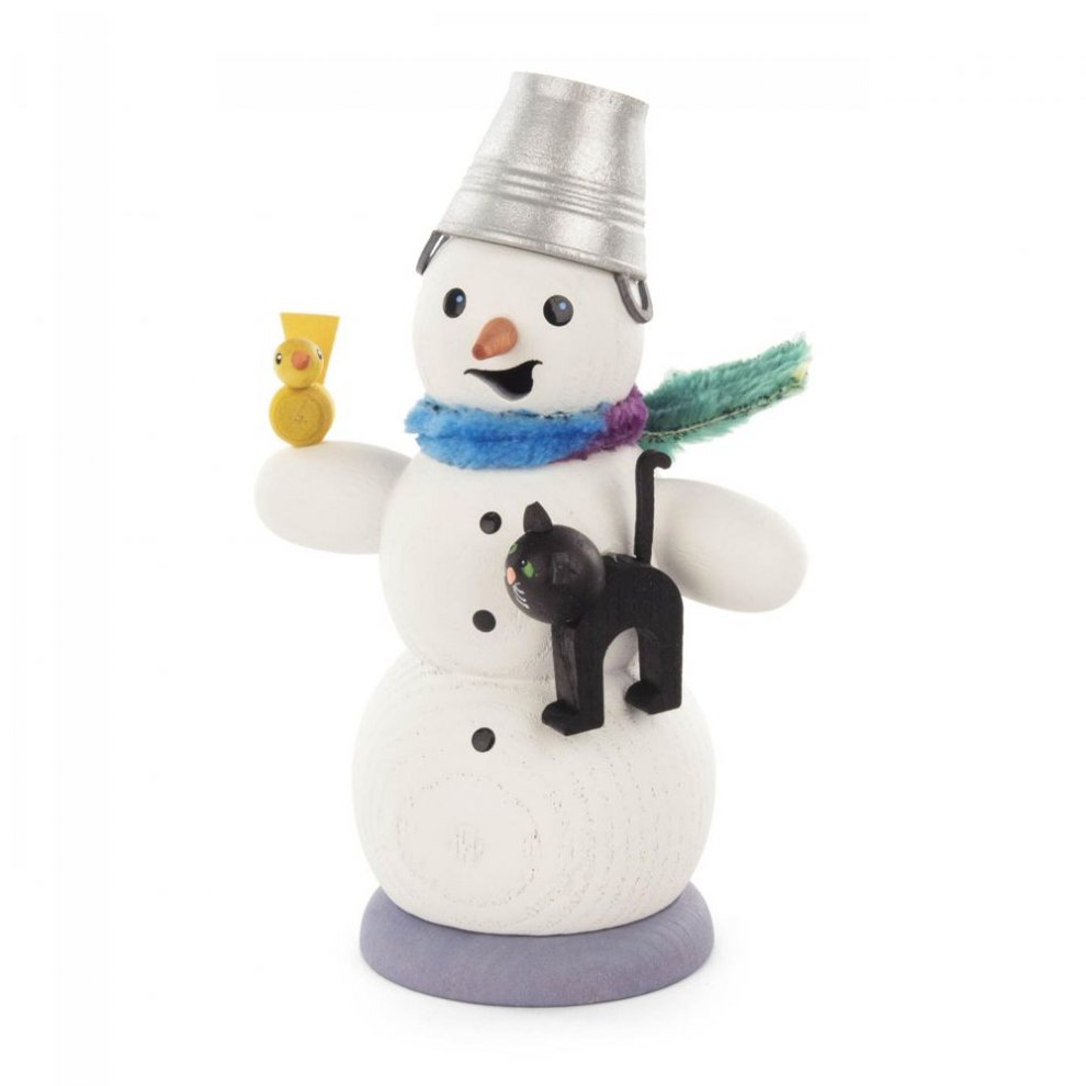 Smoking man snowman with cat
