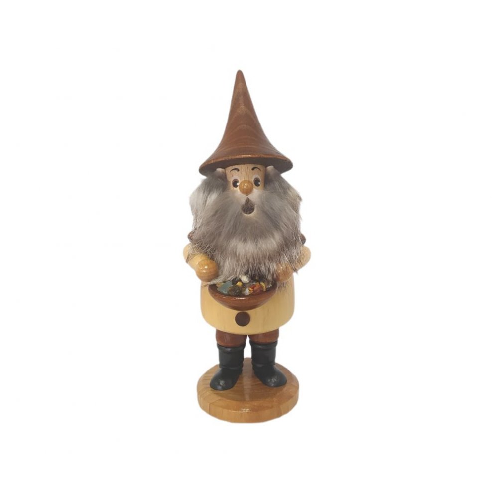 Smoking man mountain gnome with ore bowl
