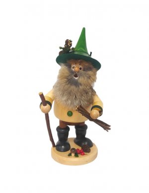 Smoking man forest gnome wood collector, green