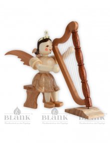 Blank angel with short skirts and harp, sitting