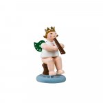 Sitting angel with double flute, with crown