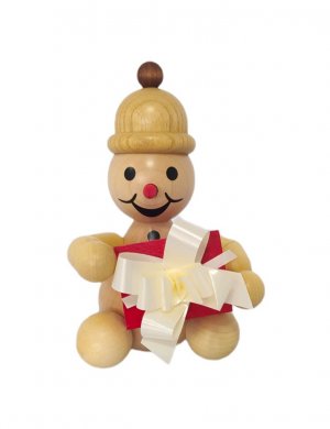 Snowman junior sitting with gift, medium