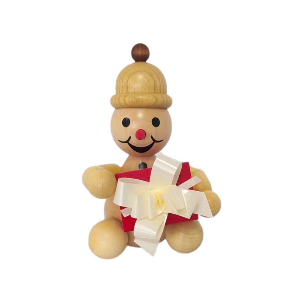 Snowman junior sitting with gift, medium