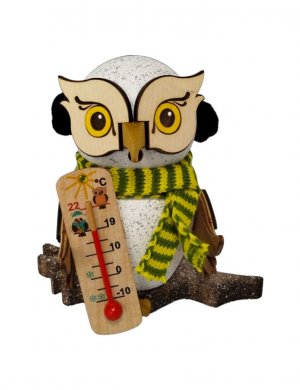 Incense figure snowy owl with thermometer