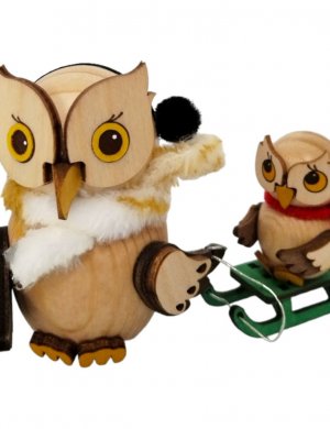 Wooden mini owl sleigh ride with child