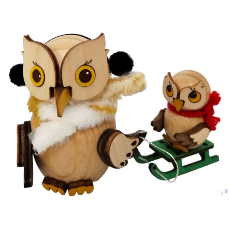 Wooden mini owl sleigh ride with child