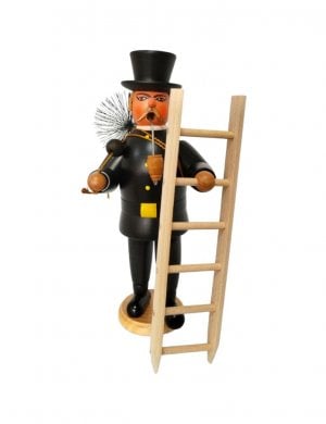 Smoking man chimney sweep with ladder
