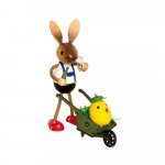 Easter bunny with wheelbarrow and chick