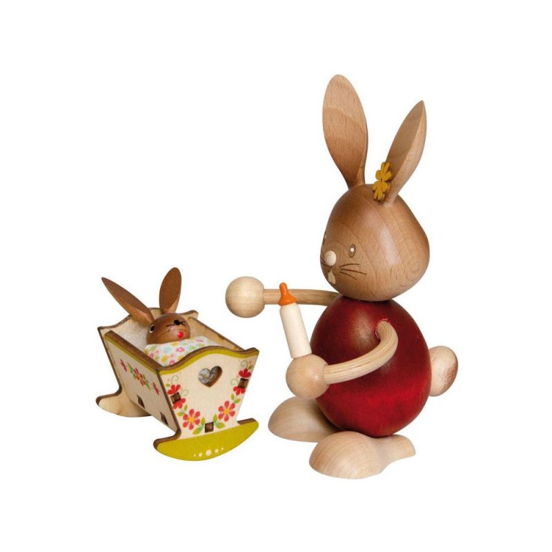 Easter bunny Stupsi with baby and cradle