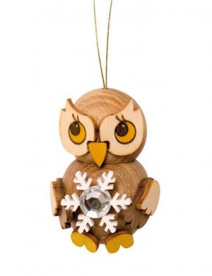Hanging owl child with snow crystal