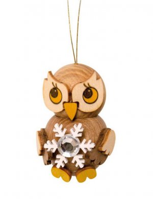 Hanging owl child with snow crystal