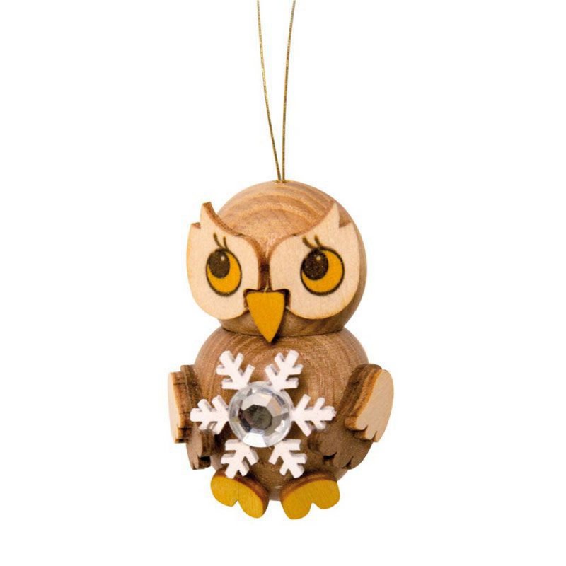 Hanging owl child with snow crystal