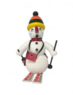 Smoking man snowman with ski