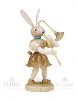 Blank Easter bunny with slide trombone, natural