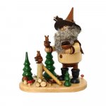 Smoking man forest gnome with squirrel