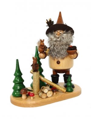 Smoking man forest gnome with squirrel