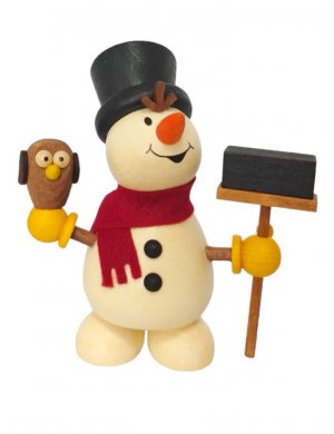 Snowman with owl and broom