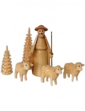 Nativity figure shepherd with sheep, natural