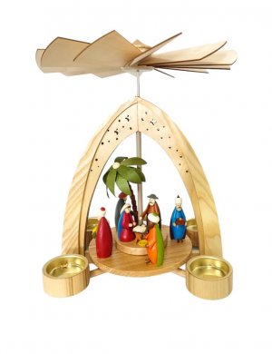 Tea light pyramid Nativity, colored figures