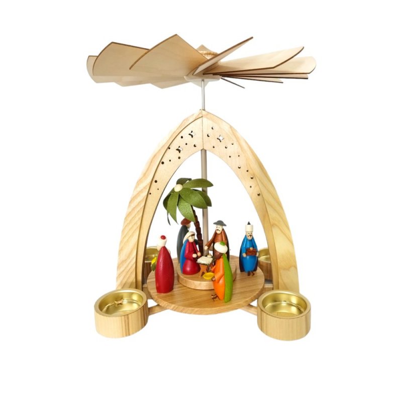 Tea light pyramid Nativity, colored figures