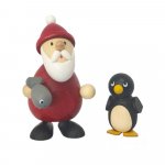 Santa Claus with fish and penguin