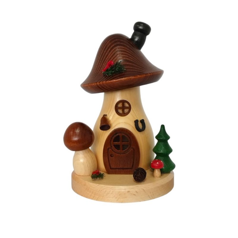 Smoker mushroom house brown cap curved and flat