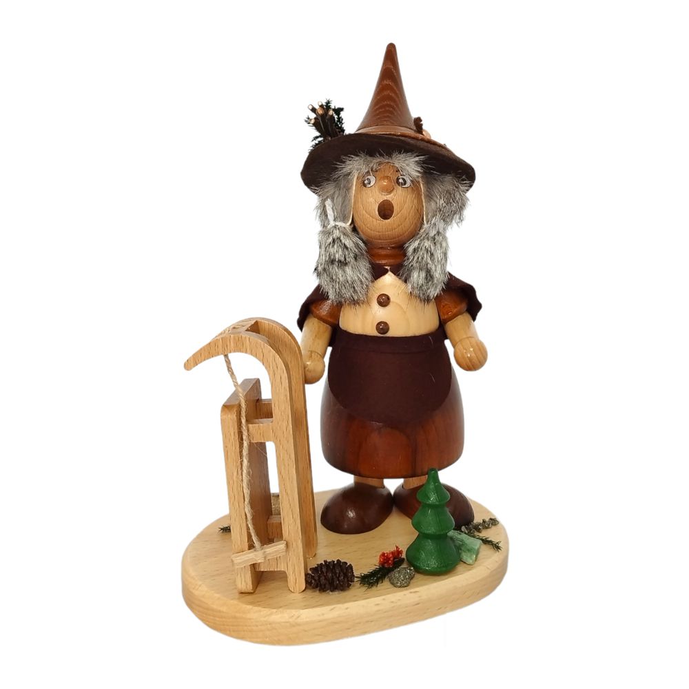 Smoker figure imp woman with sleigh