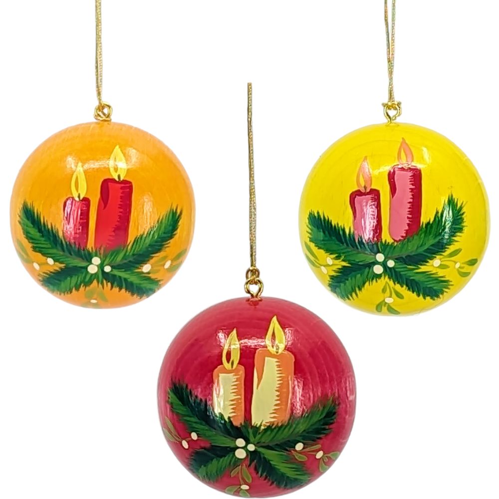 Hanging Christmas balls branch with candle, 3 pieces.