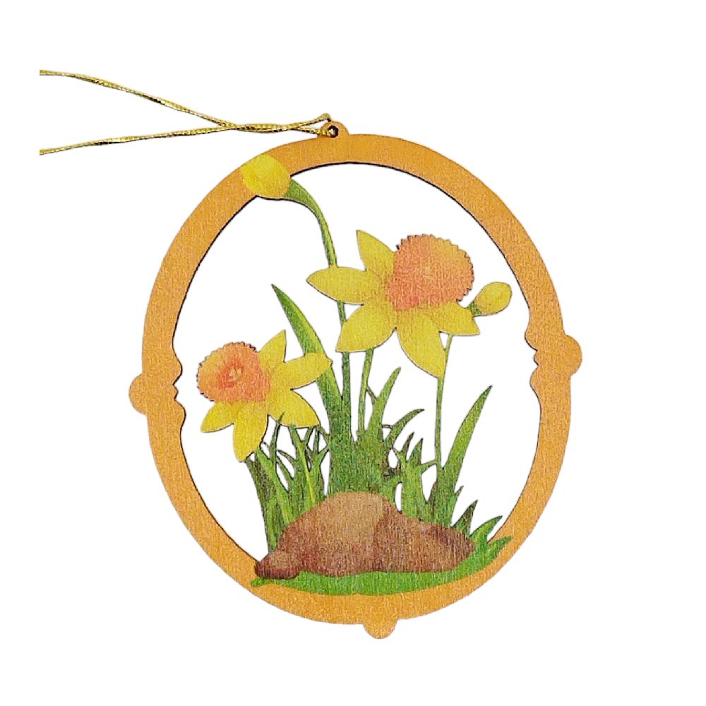 Erzgebirge tree hanging daffodils, colored