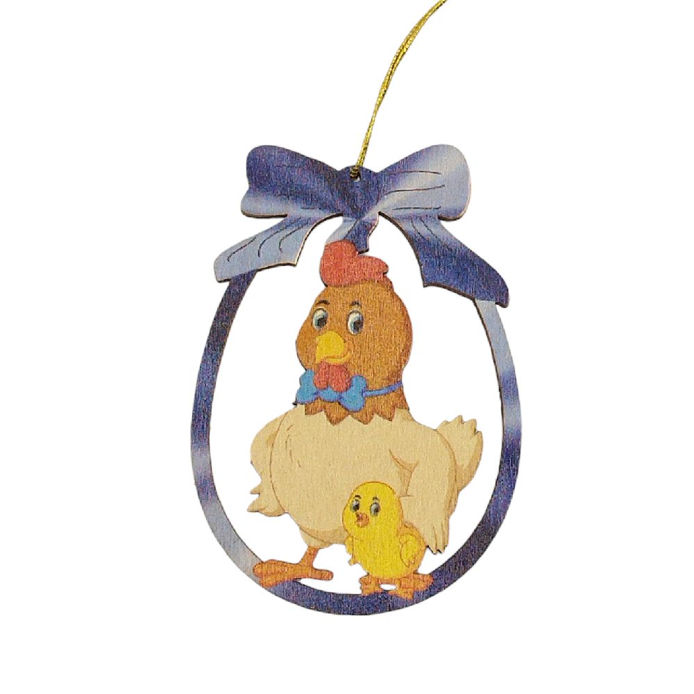Erzgebirge tree hanging rooster with chicks, colored