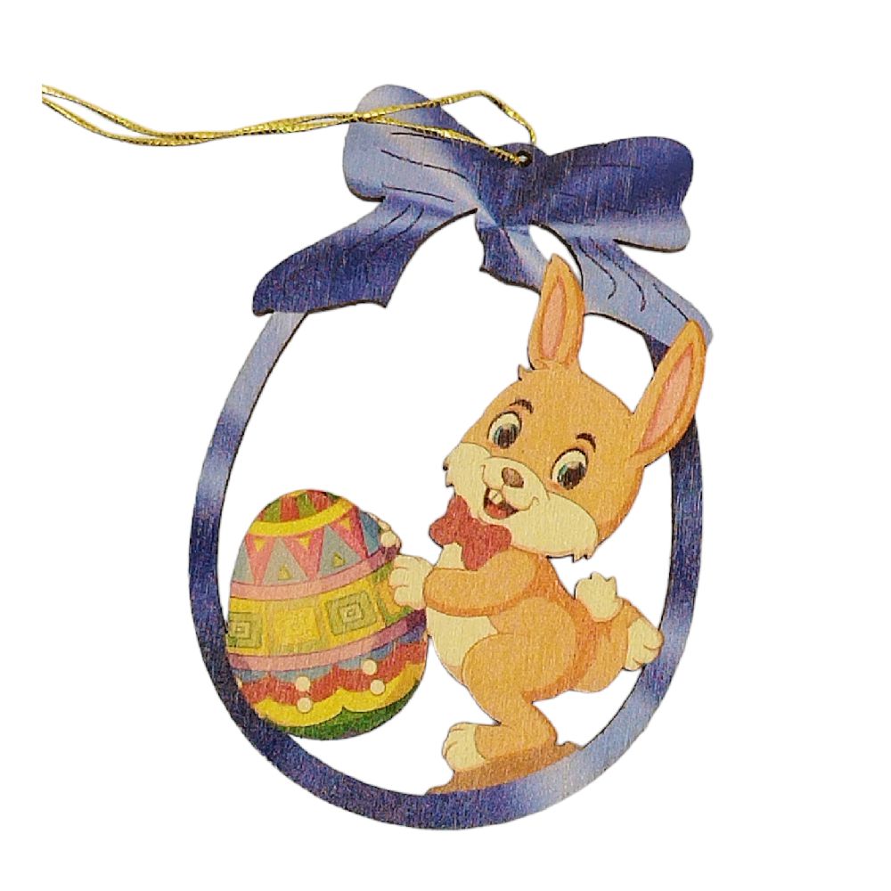 Erzgebirge tree hanging Easter bunny with egg, blue