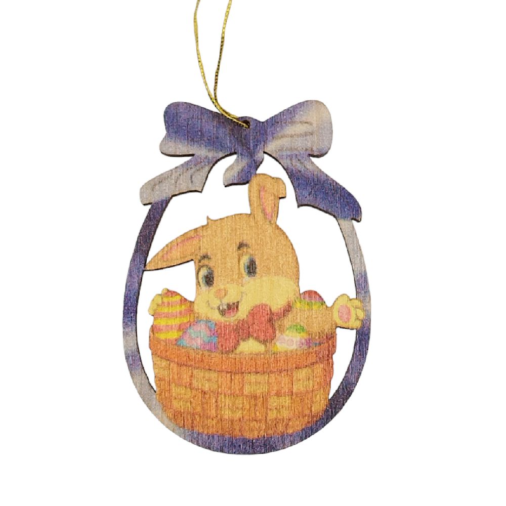 Erzgebirge tree hanging Easter bunny in a basket, blue