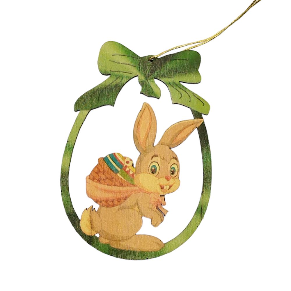 Erzgebirge tree hanging rabbit with basket, colored