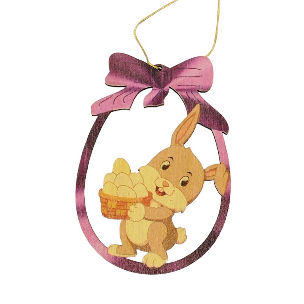 Erzgebirge tree hanging bunny with egg basket, colored