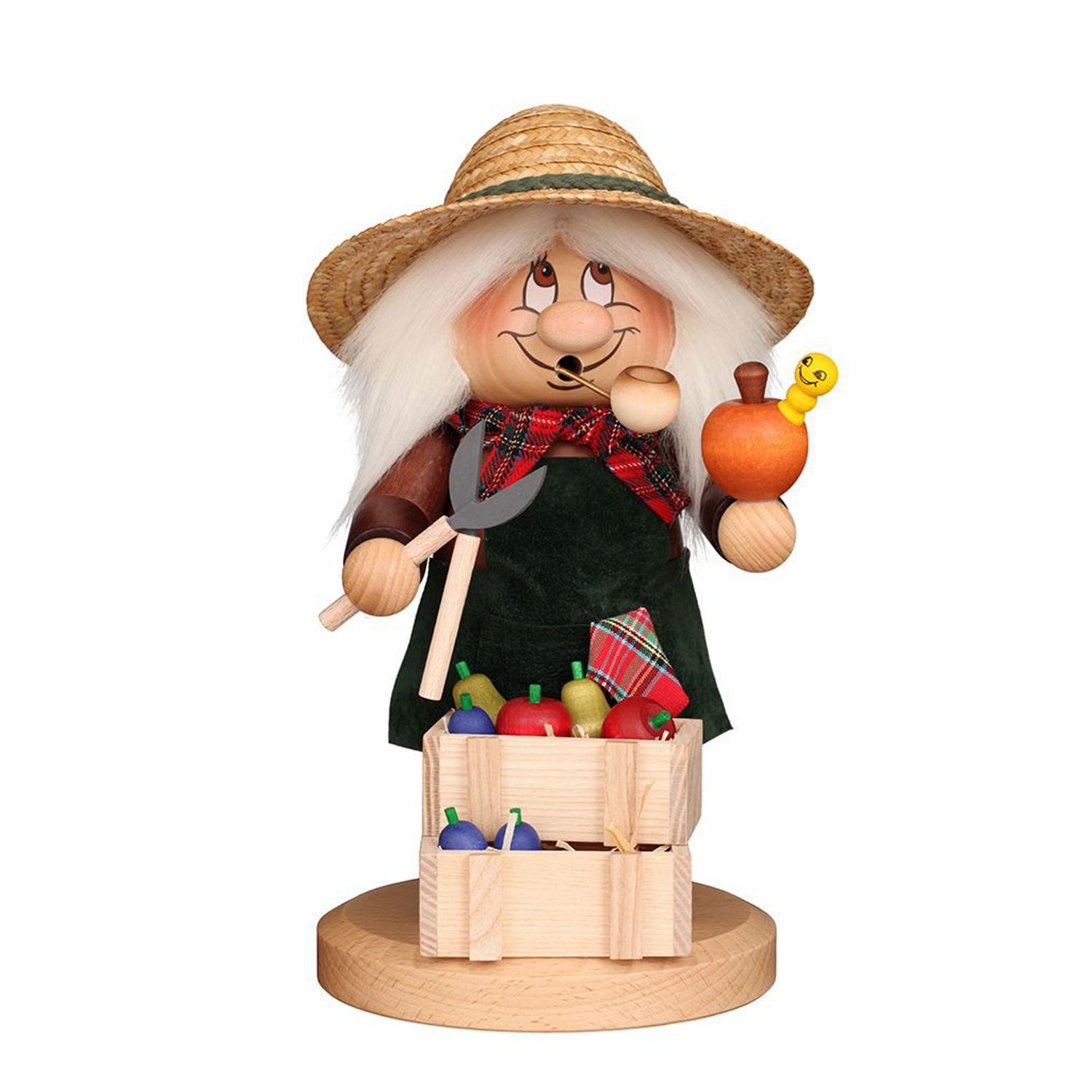 Smoking figure gnome orchard farmer