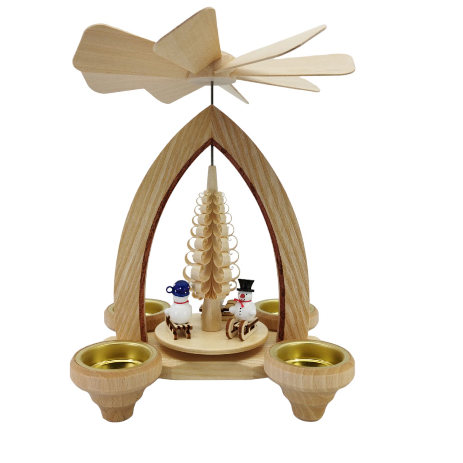 Tealight pyramid snowmen on sleighs, modern