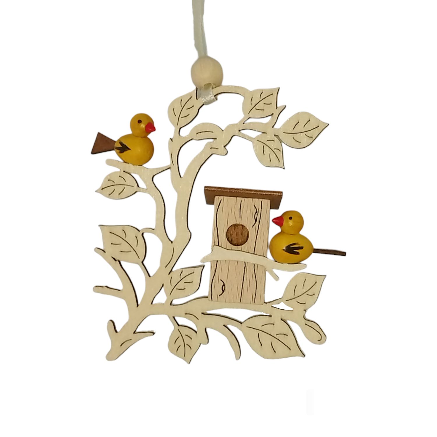 Tree hanging birds in the nesting box, yellow