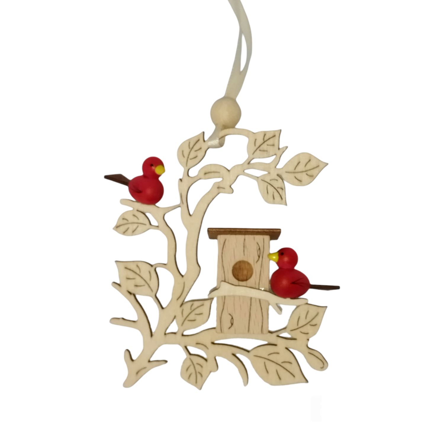 Tree hanging birds in the nesting box, red