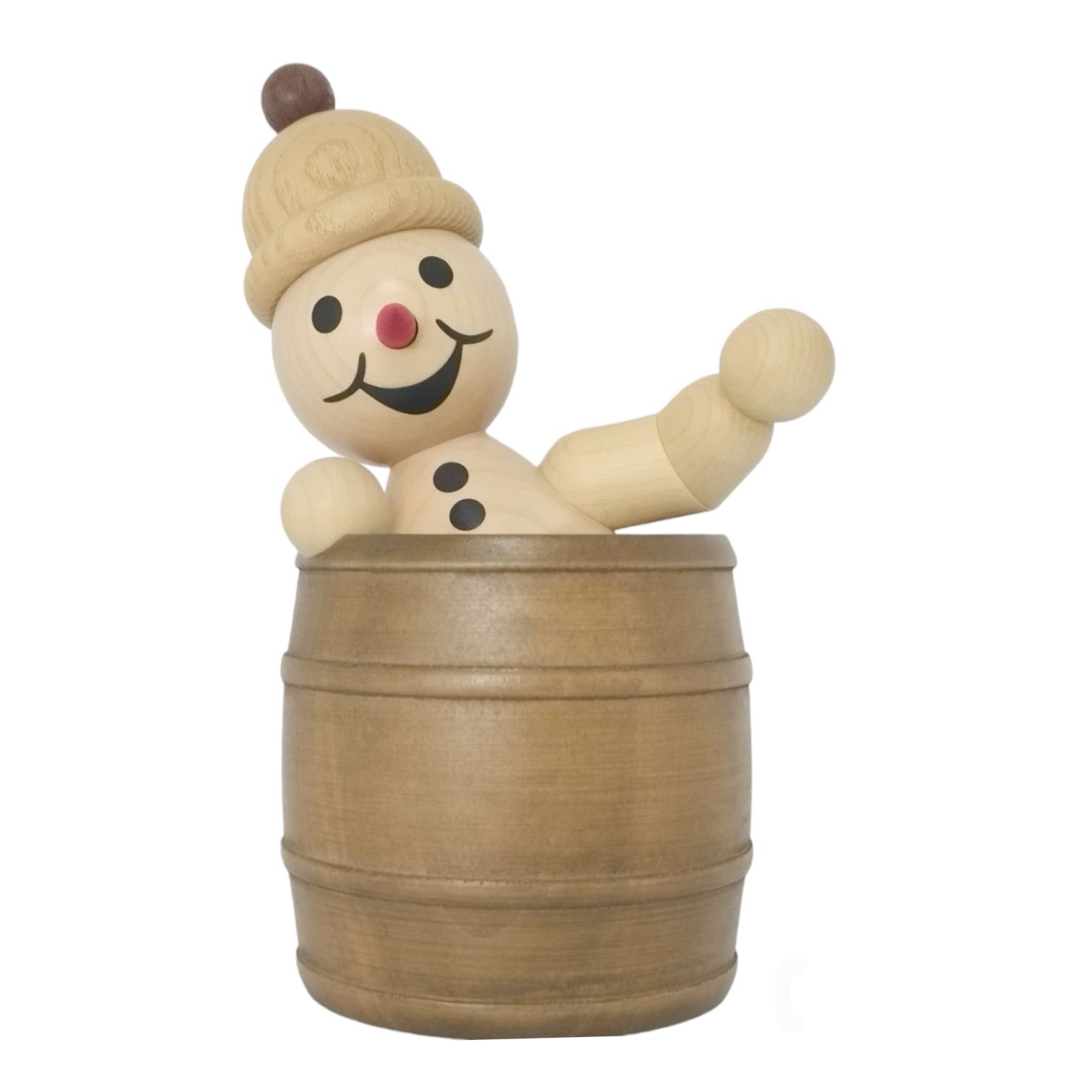 Snowman Junior in a barrel, medium