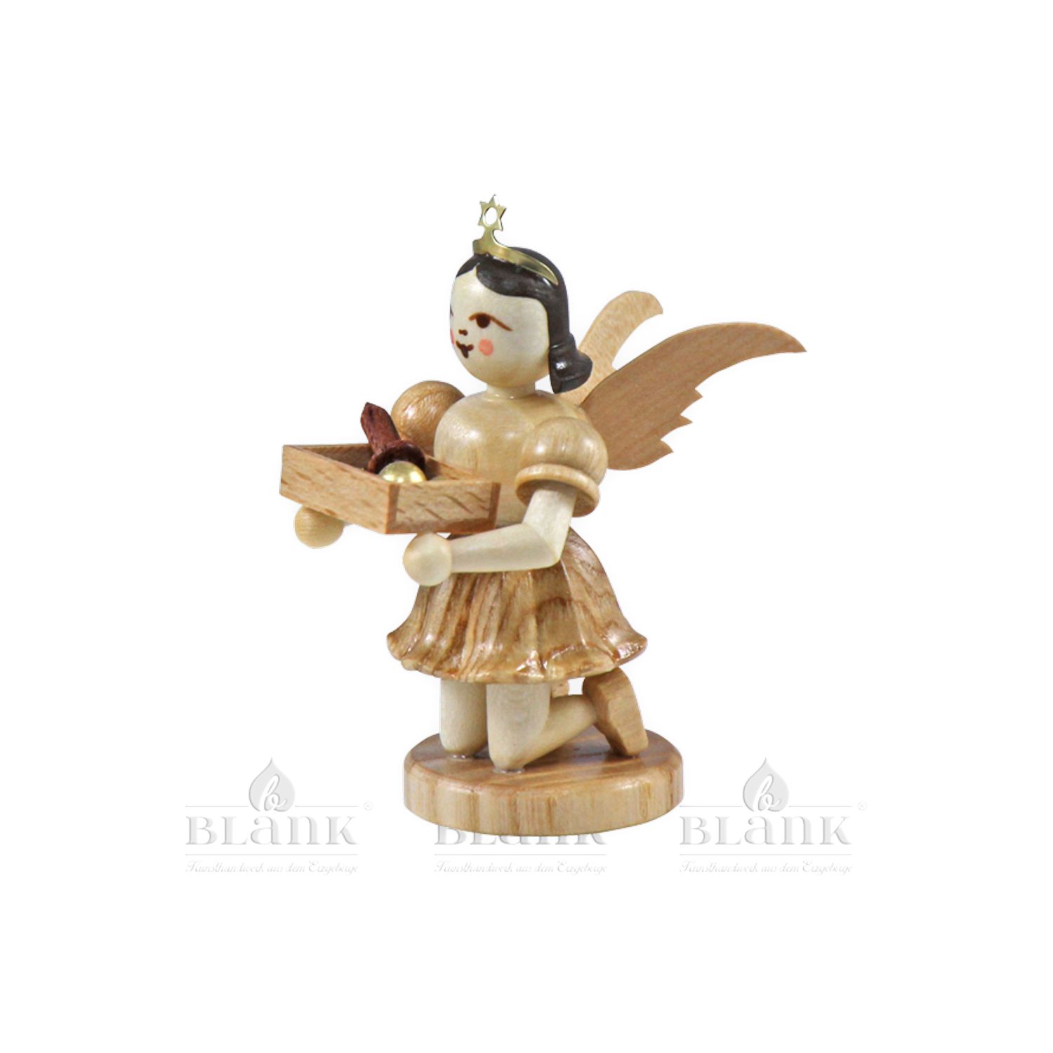 Blank short skirt angel with Christmas tree topper, kneeling