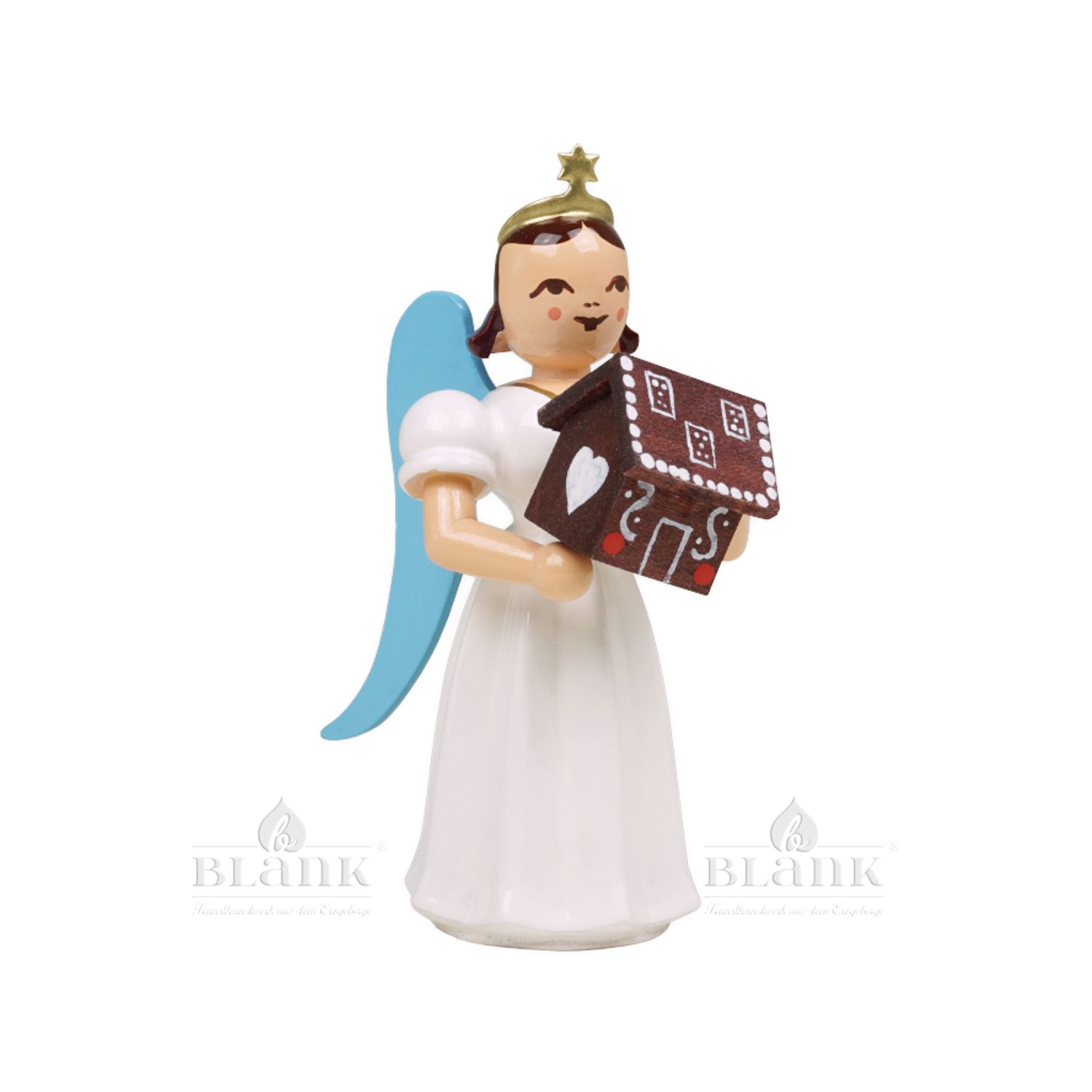 Blank long skirt angel with gingerbread house, coloured