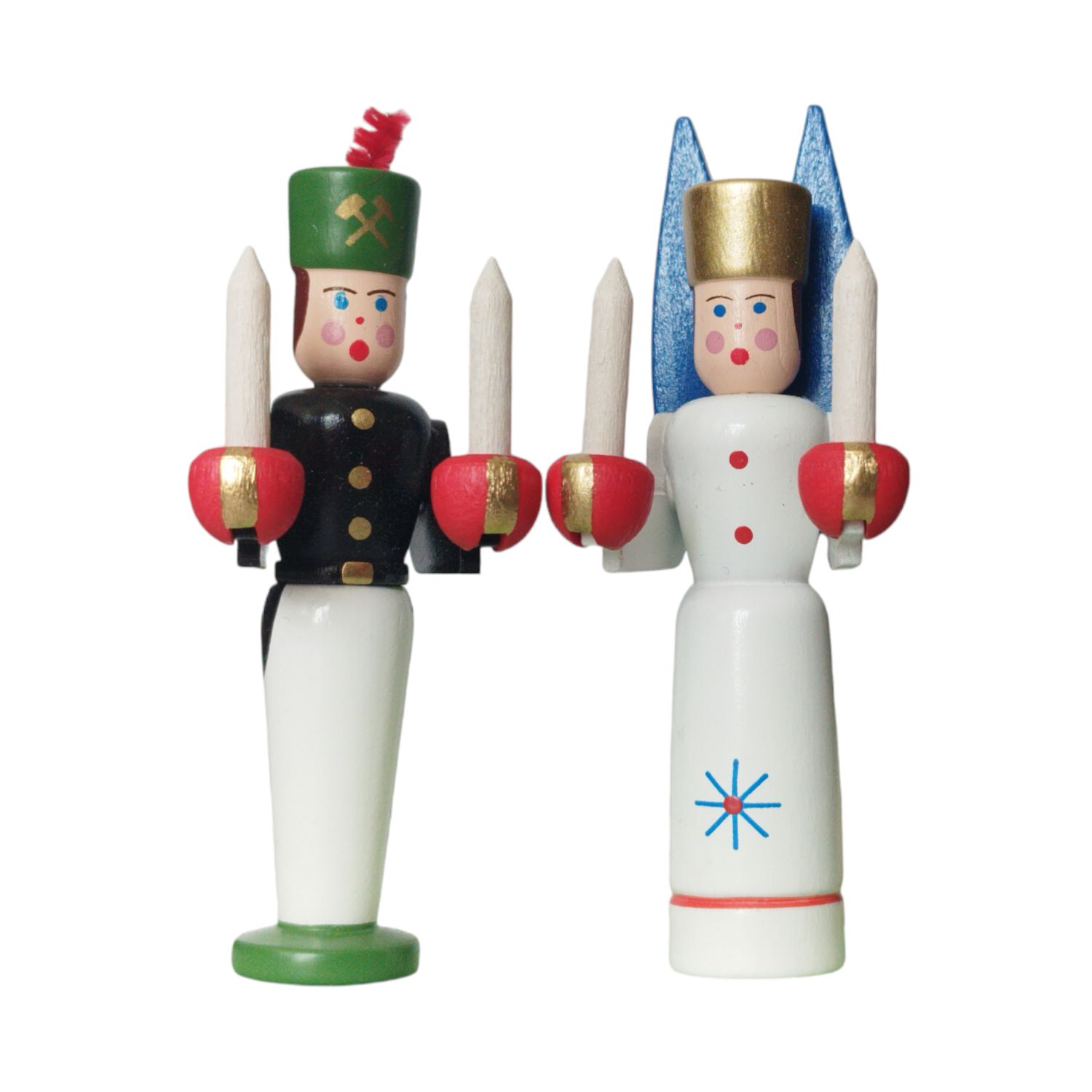 Angel and miner figures, small blue
