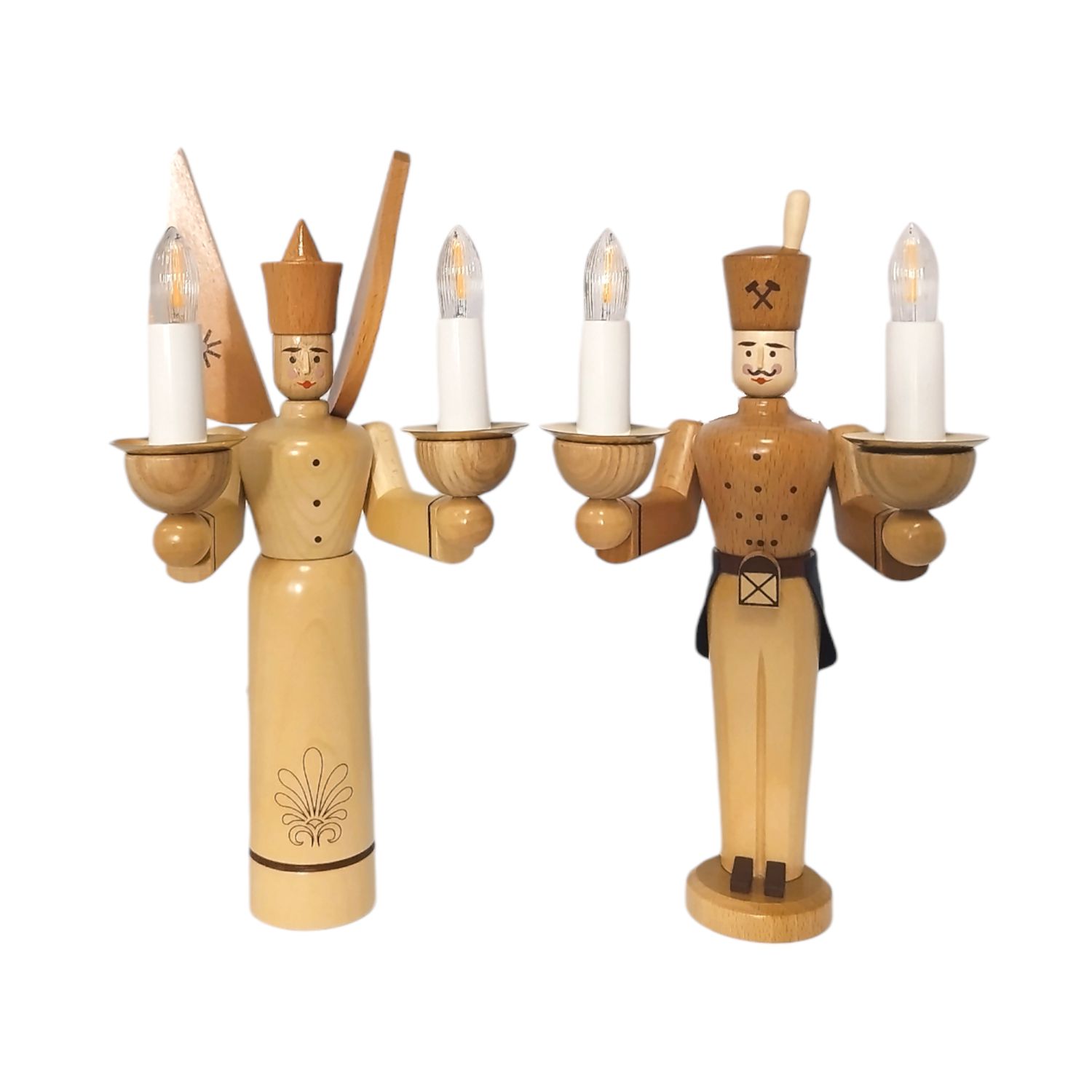 Candle holder angel and miner, natural electric